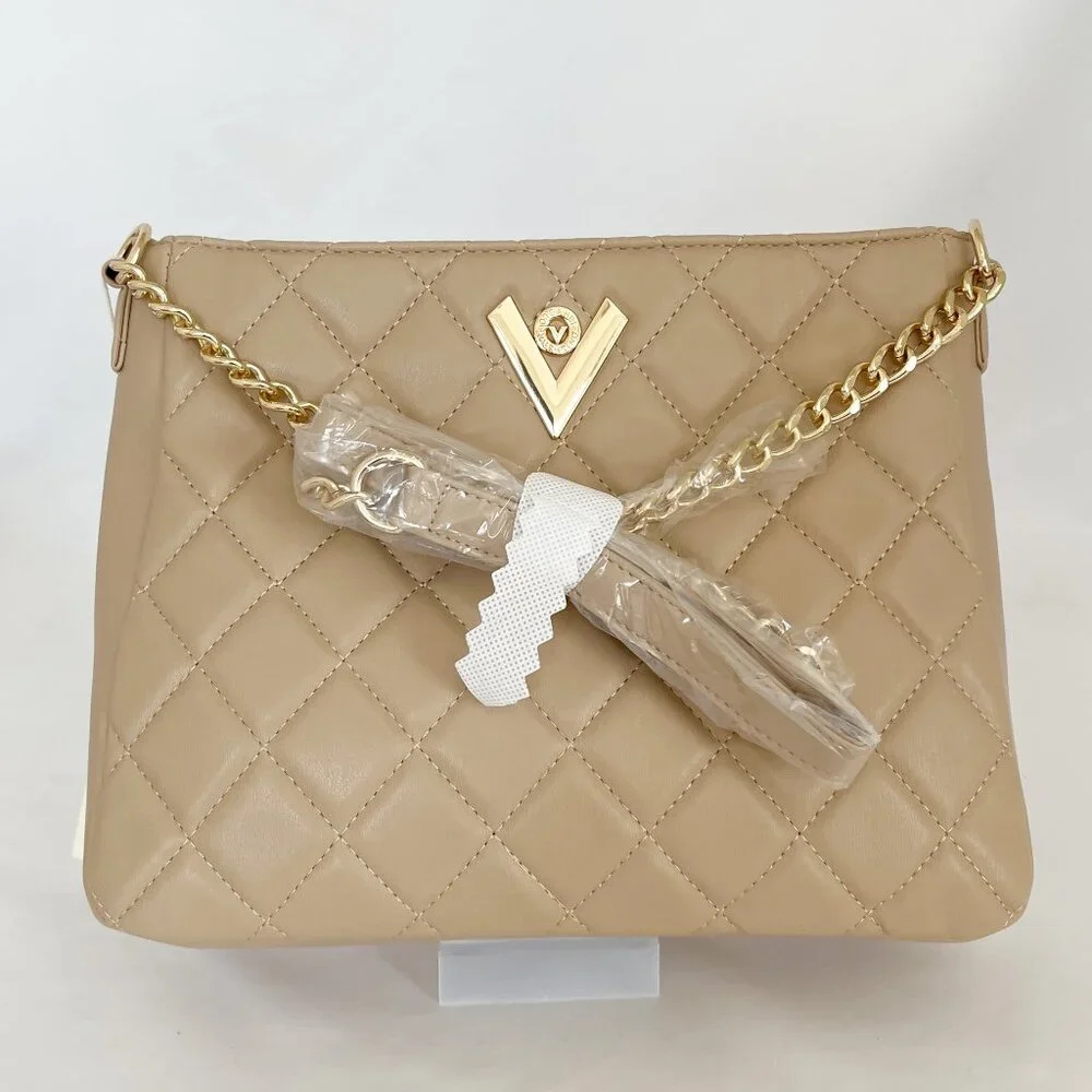 Valentino Orlandi Quilted Tan Crossbody Bag